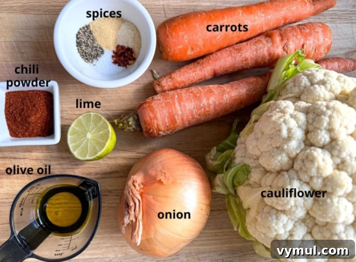 Simple Healthy Chili Roasted Cauliflower and Carrots 3 roasted cauliflower and carrots ingredients