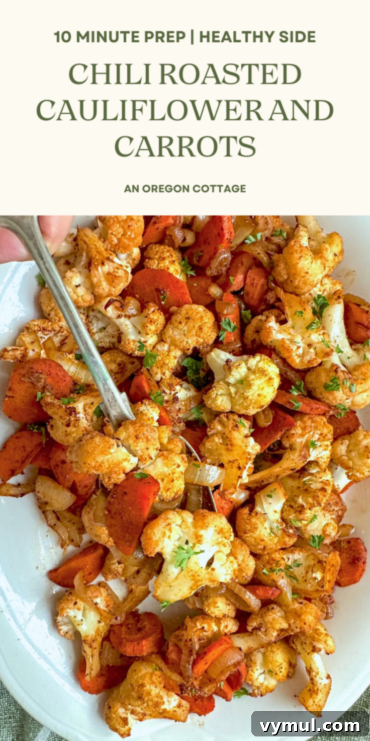 Simple Healthy Chili Roasted Cauliflower and Carrots 9 Roasted Cauliflower and Carrots pin image