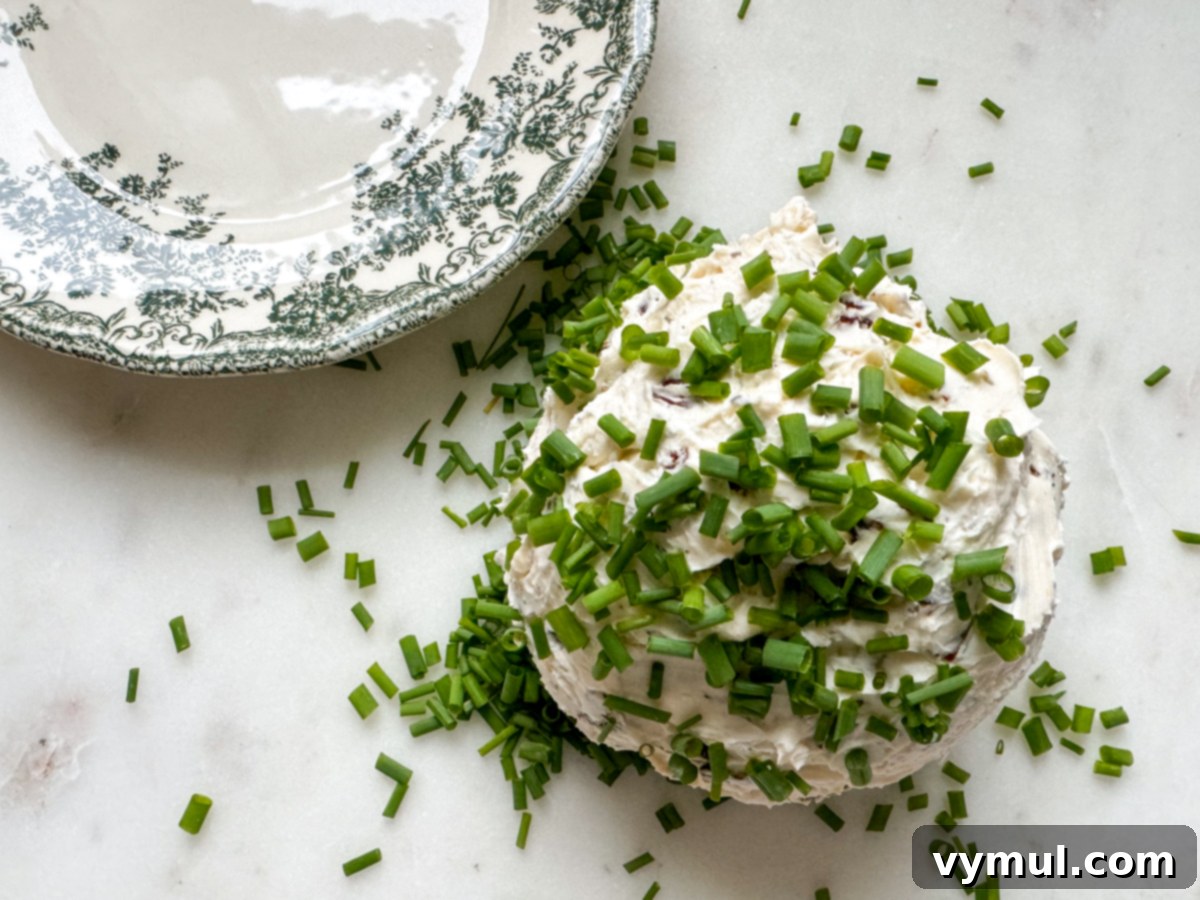 5 Minute Sun Dried Tomato Cheese Ball Quick and Nut Free 6 coating cheese mixture in chives