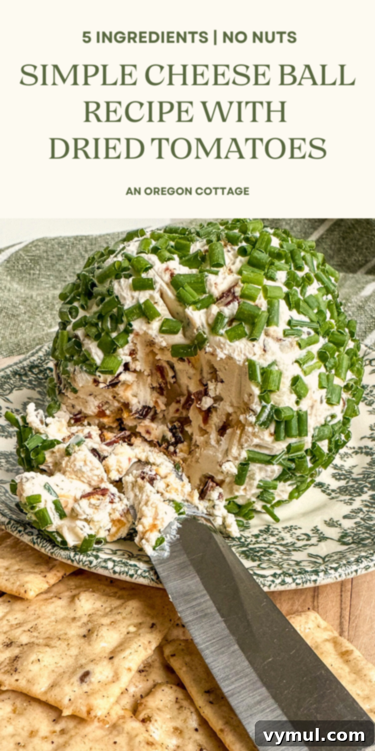 5 Minute Sun Dried Tomato Cheese Ball Quick and Nut Free 10 pinterest image