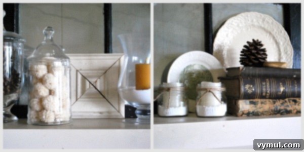 Serene Winter Home Decor 4 Winter mantel details
