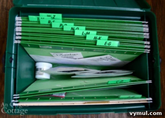 Kış Bahçeciliği: Tohum Düzeni ve Kolay Saklama Yöntemleri 5 Hanging files with labeled tabs organized within the seed packet filing box
