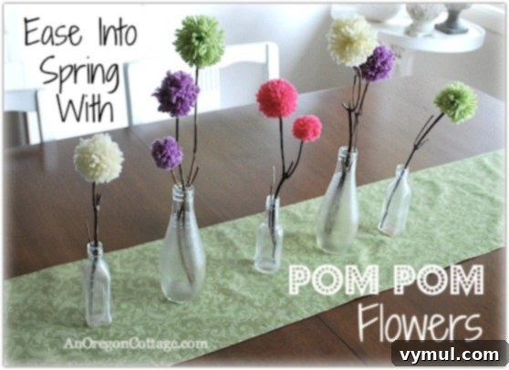 Easy and Adorable Pom Pom Flowers for Spring 2 Cheerful pom-pom flowers arranged in a dining room