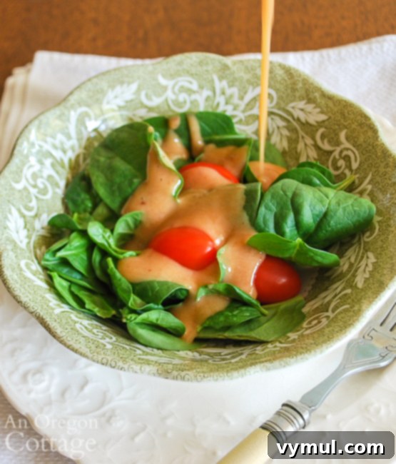Rhubarb Chutney Salad Dressing drizzled on greens