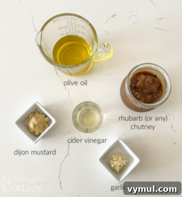 Labeled ingredients for chutney salad dressing