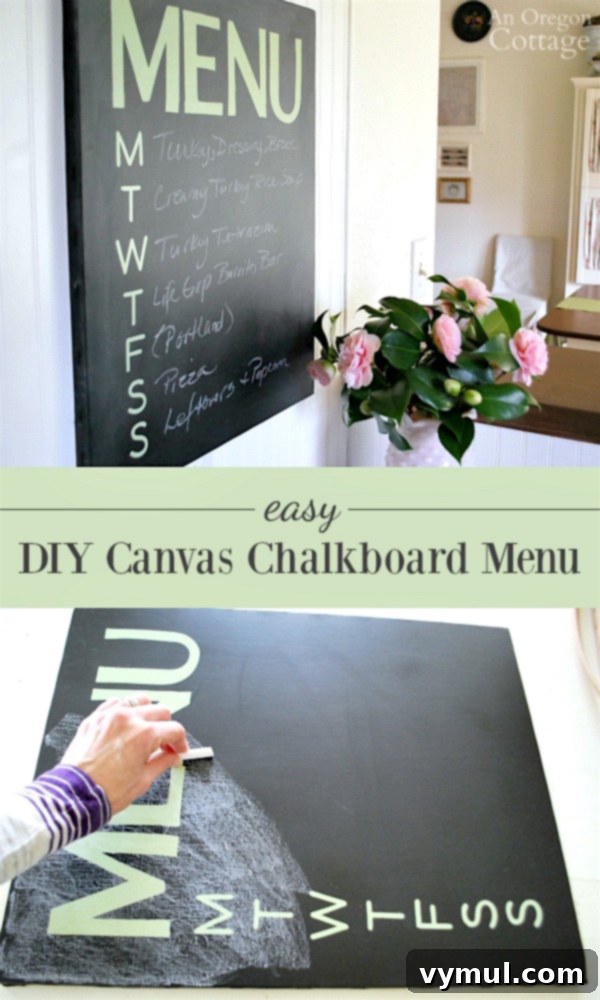 Create Your Own Charming Chalkboard Canvas Menu 8 Keep track of your weekly menu with this easy DIY canvas chalkboard menu that looks as good as it is useful.