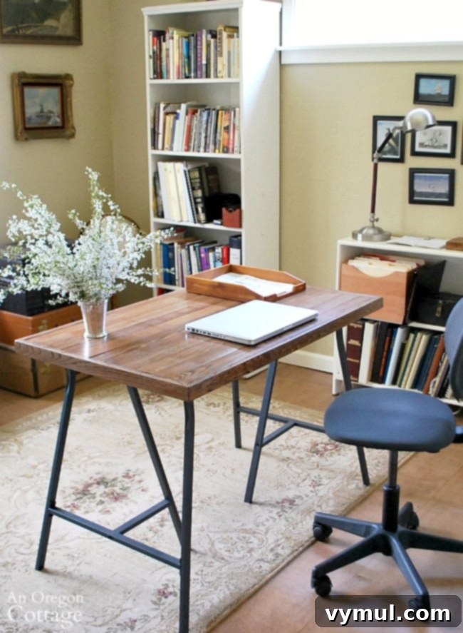 Ikea Trestle Desk: Upcycling Old Flooring for a Stylish Workspace 2 DIY desk with Ikea trestle legs and salvaged wood flooring top- an do-able tutorial for an industrial style table-desk for under $30.