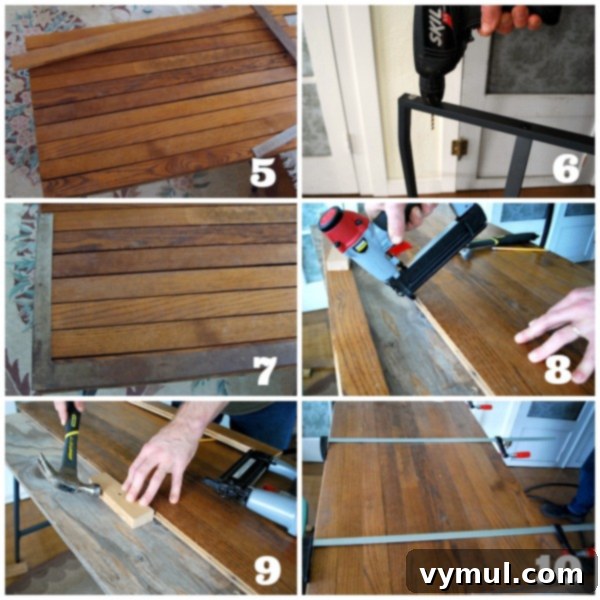 Ikea Trestle Desk: Upcycling Old Flooring for a Stylish Workspace 5 Assembling Old Wood Desk Top