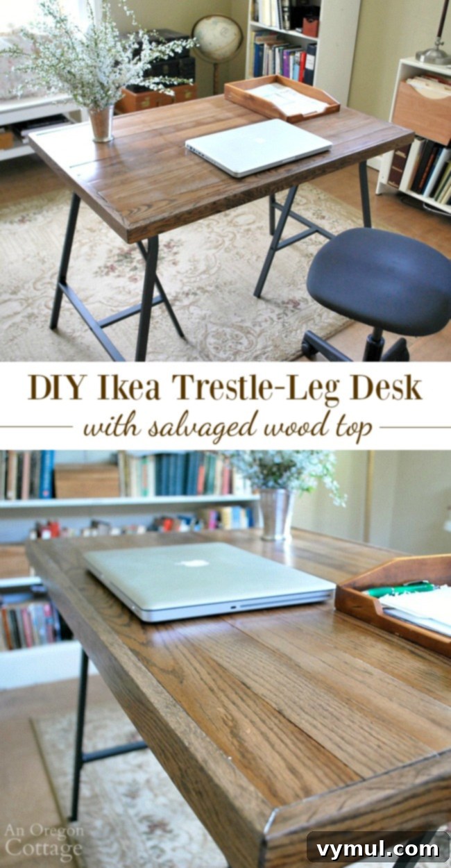 Ikea Trestle Desk: Upcycling Old Flooring for a Stylish Workspace 9 How to make an rustic industrial style desk with Ikea trestle legs and salvaged wood flooring for around $30!