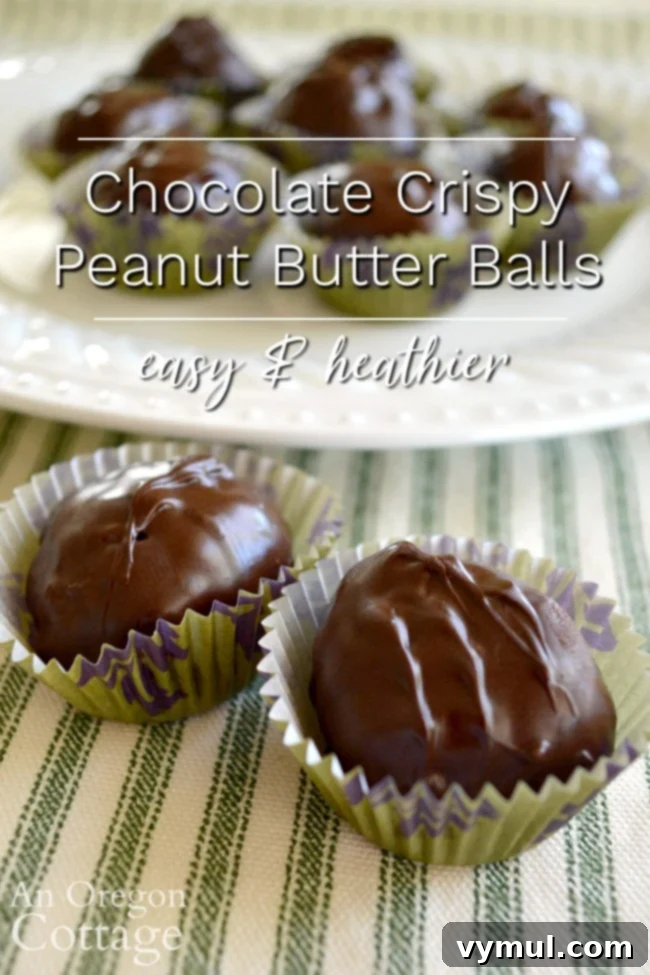 Easy Honey Sweetened Dairy Free Chocolate Peanut Butter Crunch Bites 2 easy and healthier chocolate crispy peanut butter balls pin image