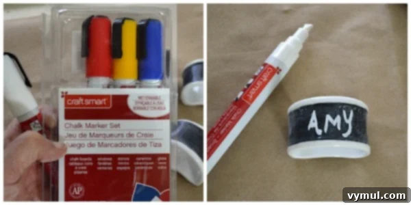 DIY Chalkboard Napkin Rings from Thrifted Treasures 8 Using chalk markers on Chalkboard Napkin Rings An Oregon Cottage
