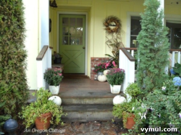 Earthy Elegance: Pink, Green & White Autumn Porch 4 Fall 2013 Front Porch - An Oregon Cottage