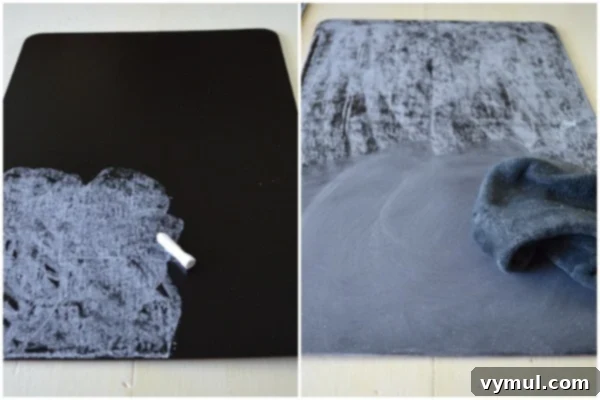 DIY Chalkboard Placemats from Thrift Store Treasures 6 Conditioning the DIY Chalkboard Placemats with Chalk for first use