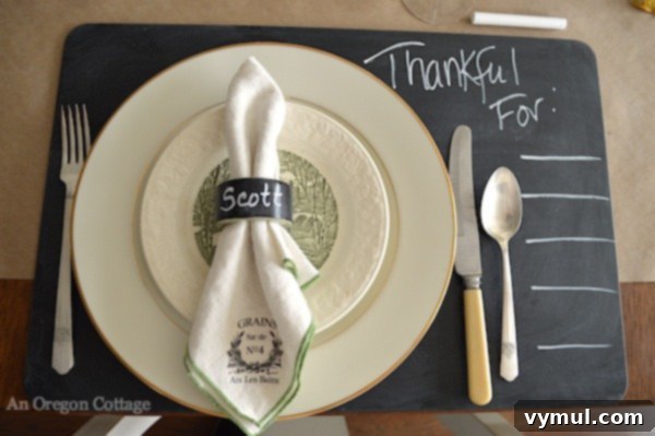 Rustic Glam: Gold and Chalkboard Thanksgiving Tables 3 Thanksgiving Chalkboard Placesetting- An Oregon Cottage