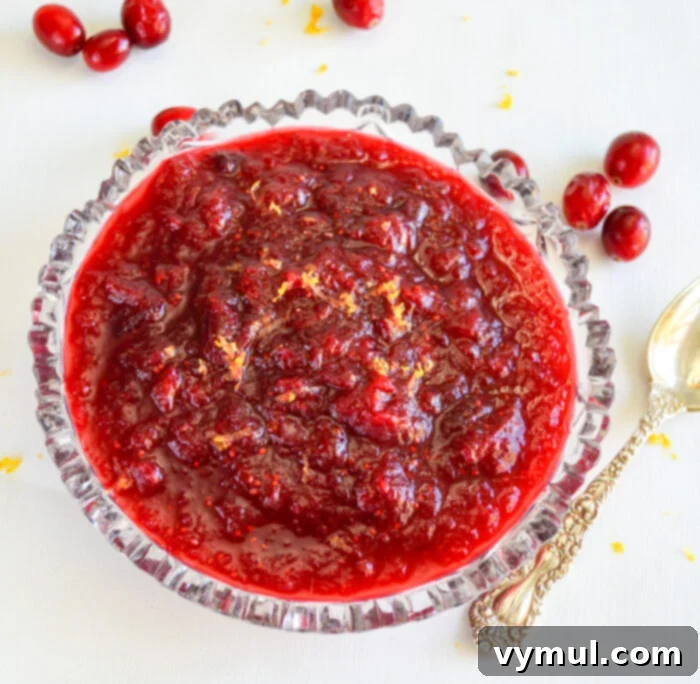 Best Homemade Cranberry Sauce Sweetened with Maple Syrup 3 cranberry sauce in glass bowl from above